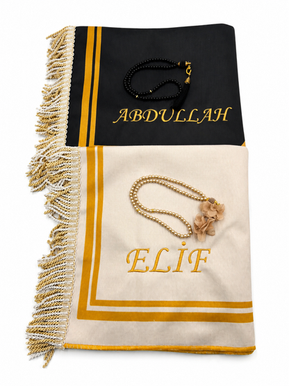 Kalpli Çift Seccadesi (Siyah & Beyaz)