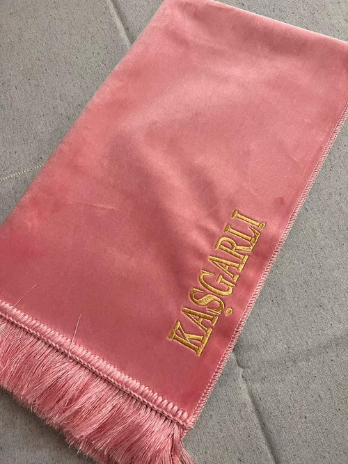 İsimli Kadife Seccade (Pembe)