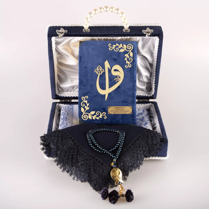 Çeyiz Seti (Kur’an + Seccade + Namaz Örtüsü + Tespih) Lacivert
