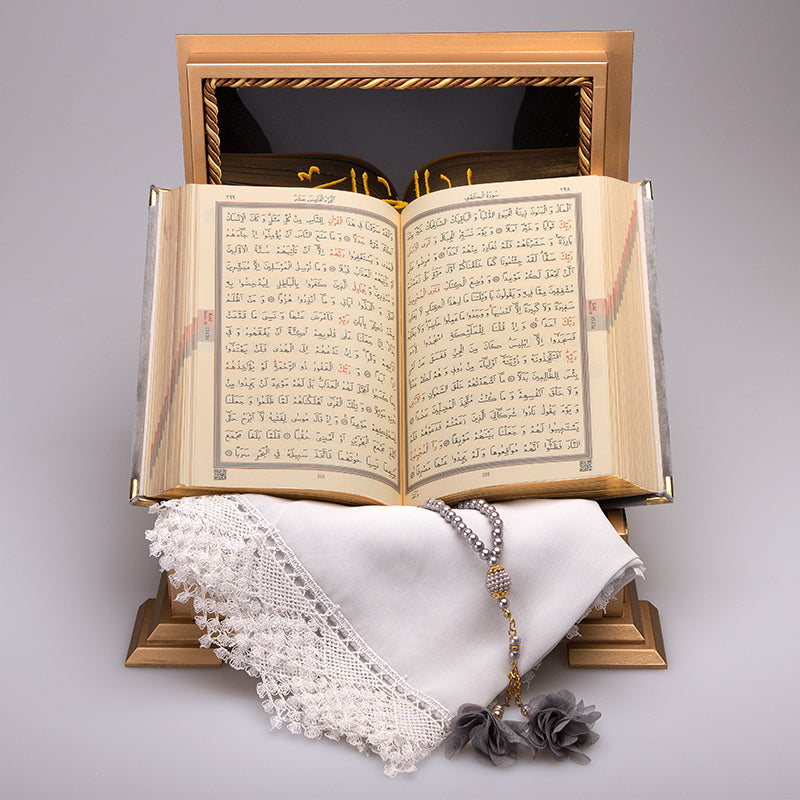 Ahşap Sandıklı Kur’an-ı Kerim Seti (Koyu Gri)