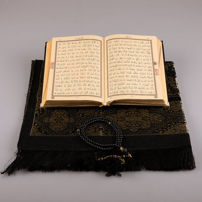 Asetat Kutulu Kadife Kuran-ı Kerim Seti (Siyah)